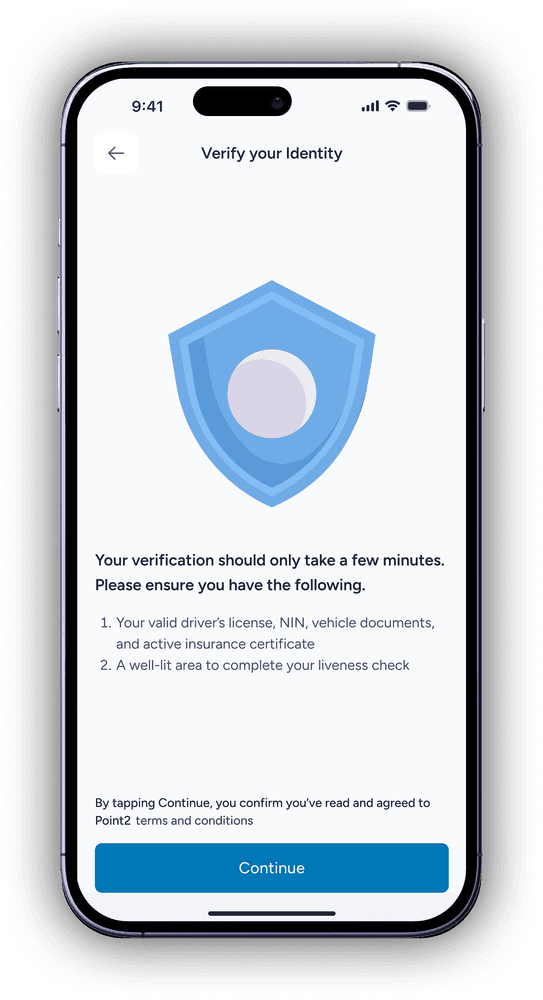 The Verify your Identity screen listing the documents needed and the liveness check.